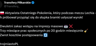 WYROK dla aktywisty Ostatniego Pokolenia za ''incydent'' na meczu Lechia - Lech!